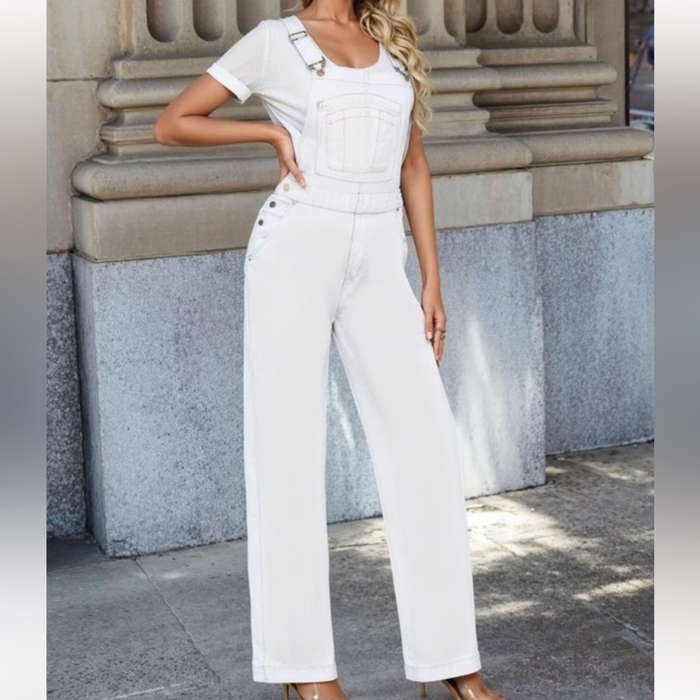 Hybrid & Company White ‎ Denim Overalls Jumpsuit Sz 2X